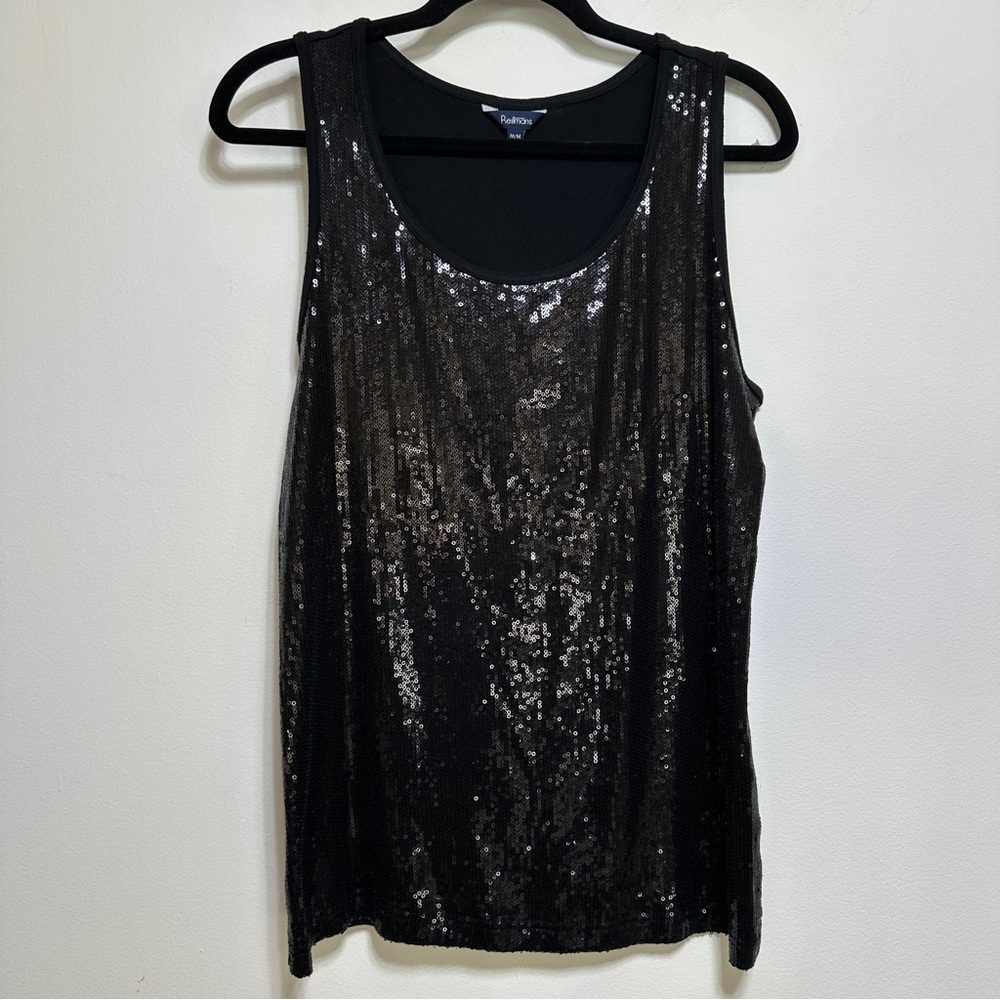 Reitmans Black Sequin Tank Top Sleeveless Party Evening Layering Top Size M